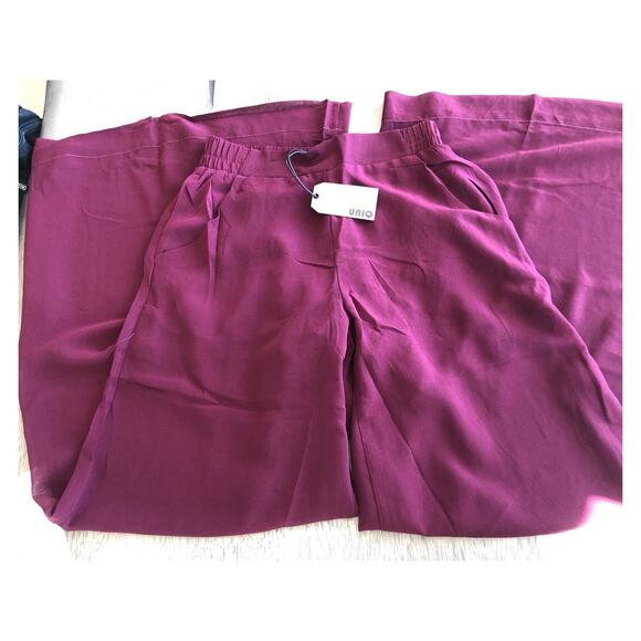 Uniq Merlot High Waisted Wide Leg Pallazo Pants - S - Picture 3 of 6